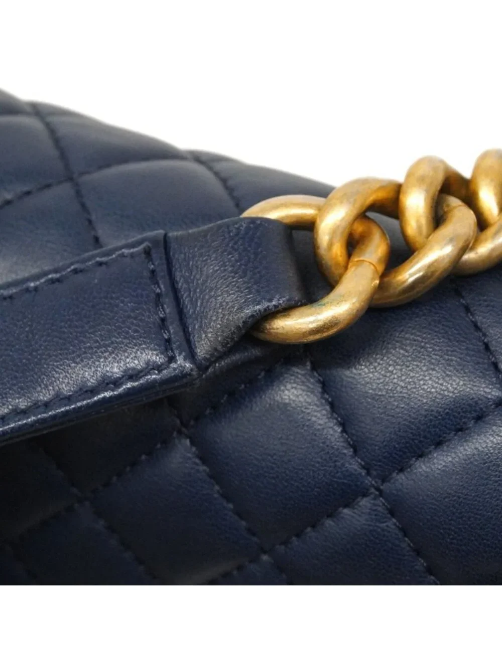 Chanel Shoulder Bag Boy Lambskin Navy Gold